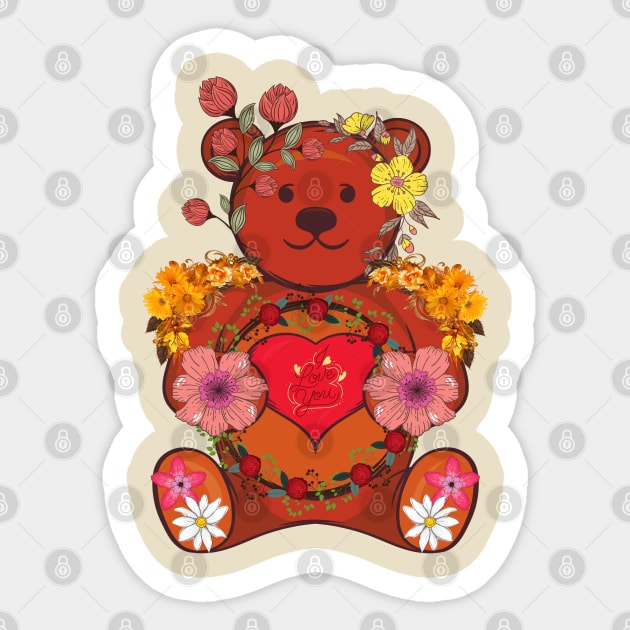 A Bear And The Vintage Flowers suitable for tshirt sweatshirt sweaters and hoodies for man women and kids Sticker by KILY-Tshirt